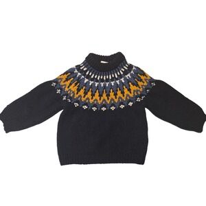 ZARABaby‎ 18-24 Months Navy Blue Fair Isle Knit Sweater Long Sleeve Mock Neck